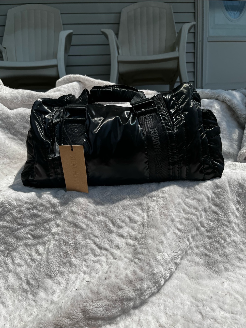 Steve Madden Bkemal shiny weekender puffy duffel NWT without the long strap NWT